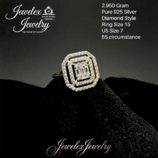 octagonal double halo zircon halo ring in 925 silver wgt2.950