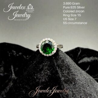 emerald glow round colored zircon ring in 925 silver wgt3.690