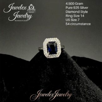 royal blue emerald-cut zircon double halo ring in 925 silver wgt4.500