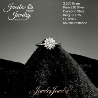 stellar blossom round cut white zircon ring in 925 silver wgt2.260