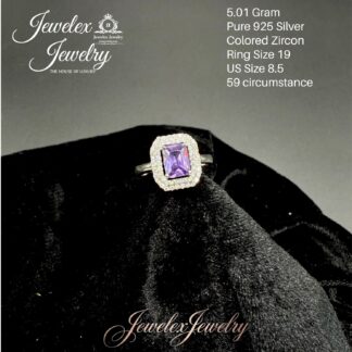 royal amethyst emerald-cut zircon ring in 925 silver wgt5.01