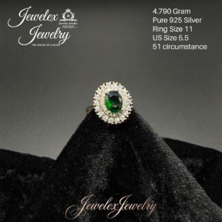 oval cut deep green zircon ring in 925 silver wgt4.790