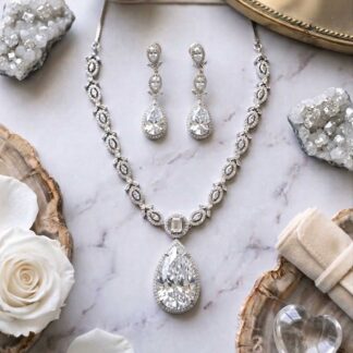 the statement glamour necklace set in diamond style white zircon