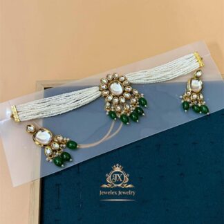 classic floral kundan pearl band choker set