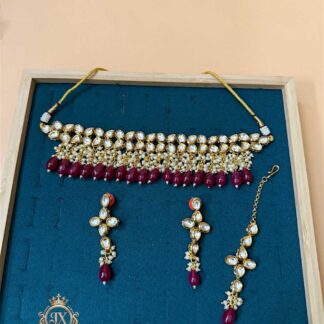 royal maroon kundan polki necklace set
