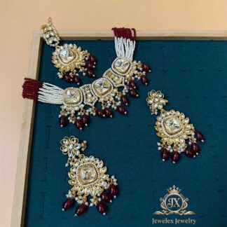 royal maroon kundan polki necklace set
