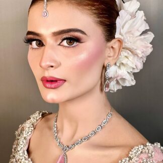 aanya elegant rose pink silver necklace set