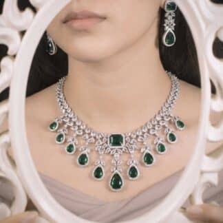 the cascade statement jewelry set in green and sapphire