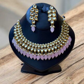 Intricate double-layer setting kundan necklace set in different color combinations
