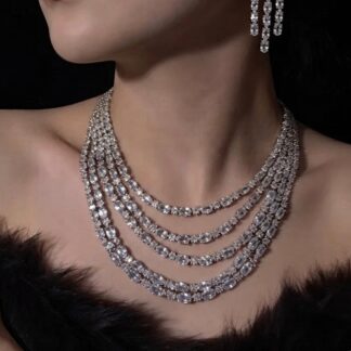 royal multi strand silver diamond style necklace set