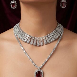 imperial crimson pendant layered necklace set