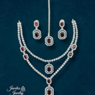 crimson geometric double layered necklace set