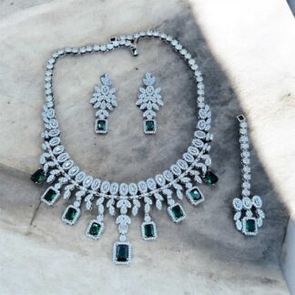 regal emerald cut sapphhire diamond style necklace set