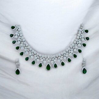 Emerald Green Crystal Teardrop Cluster Necklace & Drop Earrings Set