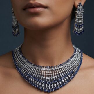 saphhire waterfall mesh necklace set