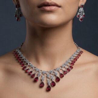 crimson red crystal teardrop necklace set