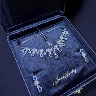 royal sapphire floral cluster pear cut necklace set