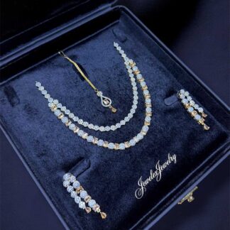 gold tone and crystal double strand necklace set