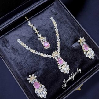 Blush Pink Crystal Teardrop necklace Set