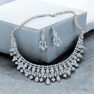 Silver-Tone Clear Cubic Zirconia statement necklace Set