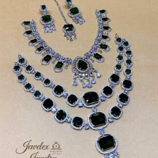 luxe green cushion cut dual-layered necklace set