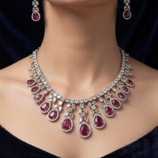 Ruby Red Pear-Cut Diamond-Style Jewellery Set