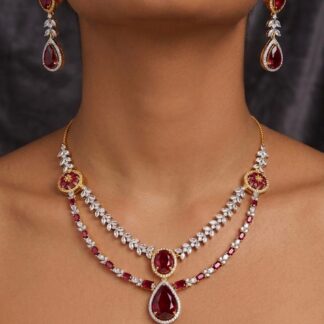 scarlet crystal layered dewdrop necklace set