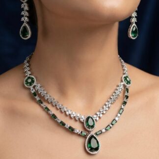 royal emerald zircon layered dewdrop necklace set