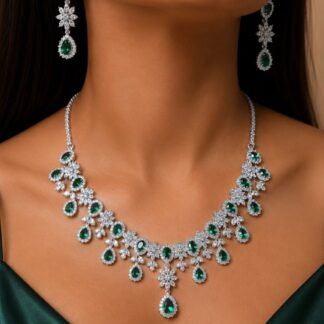 velvet emerald floral cluster pear cut necklace set