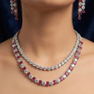 ruby pink double strand necklace set