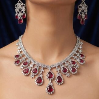 crimson pear cut necklace set