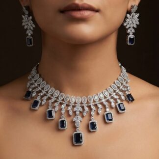 aura sapphire diamond style necklace set