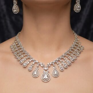 calestial pear halo necklace set