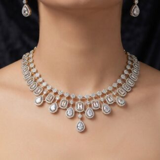 dual cut crystal diamond style necklace set