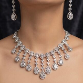crystal fringe diamond style necklace set
