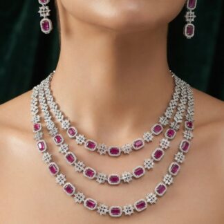 crimson triple strand necklace set