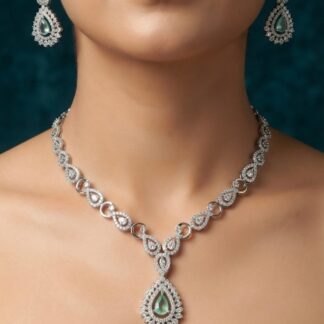 Aura mint diamond finish necklace set