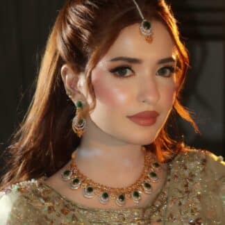 dual tone Emerald Halo Crescent Set